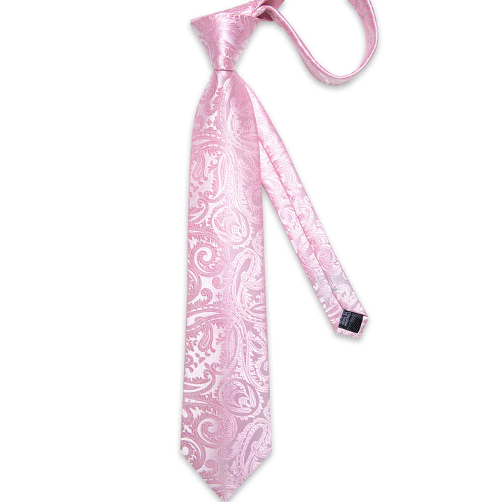 Pink Paisley Men's Necktie Pocket Square Cufflinks Set