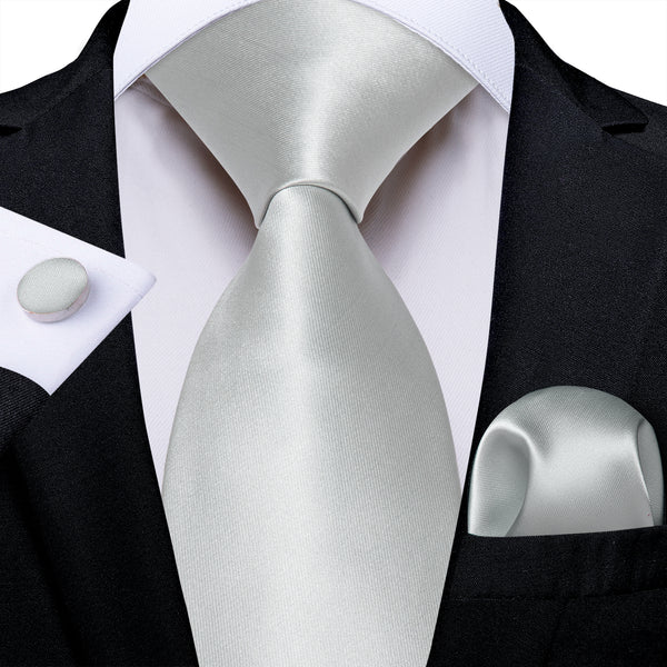LightGrey Solid Men's Necktie Pocket Square Cufflinks Set