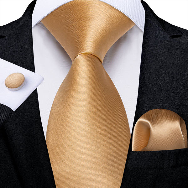 SandyBrown Solid Men's Necktie Pocket Square Cufflinks Set