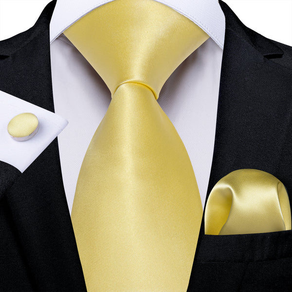 Khaki Solid Men's Necktie Pocket Square Cufflinks Set