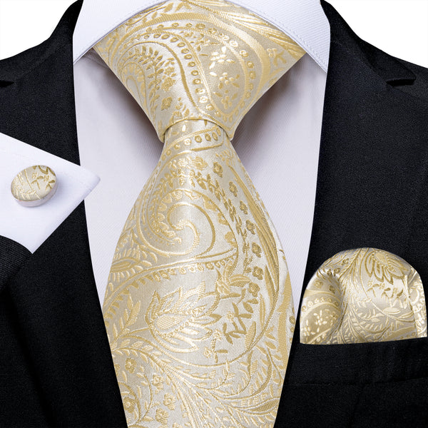 PapayaWhip Floral Men's Necktie Pocket Square Cufflinks Set