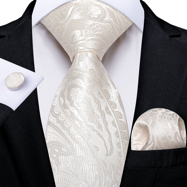 White Floral Men's Necktie Pocket Square Cufflinks Set