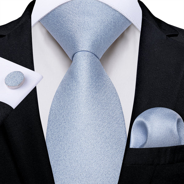 LightSteelBlue Solid Men's Necktie Pocket Square Cufflinks Set
