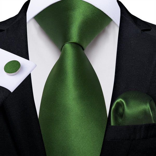 ForestGreen Solid Silk Men's Necktie Pocket Square Cufflinks Set