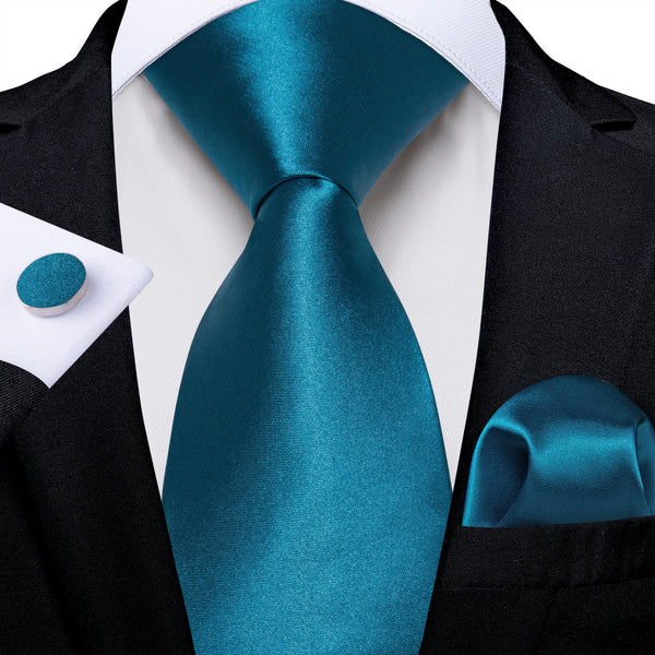 DarkTurquoise Solid Silk Men's Necktie Pocket Square Cufflinks Set