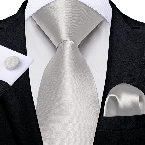 Gainsboro Solid Silk Men's Necktie Pocket Square Cufflinks Set