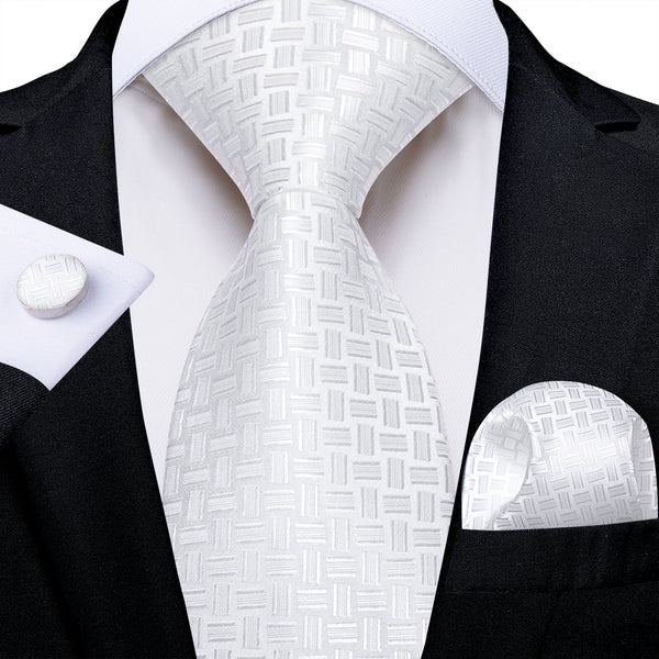 GhostWhite Geometric Silk Men's Necktie Pocket Square Cufflinks Set