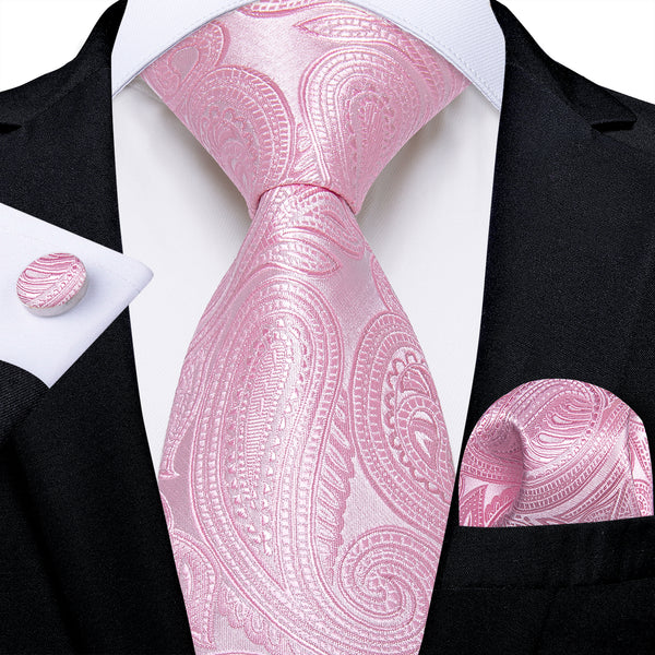 LightPink Paisley Silk Men's Necktie Pocket Square Cufflinks Set