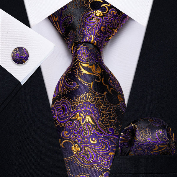 Ties2you Purple Floral Suit Tie Mens Wedding Silk Necktie Hanky Cufflinks Set