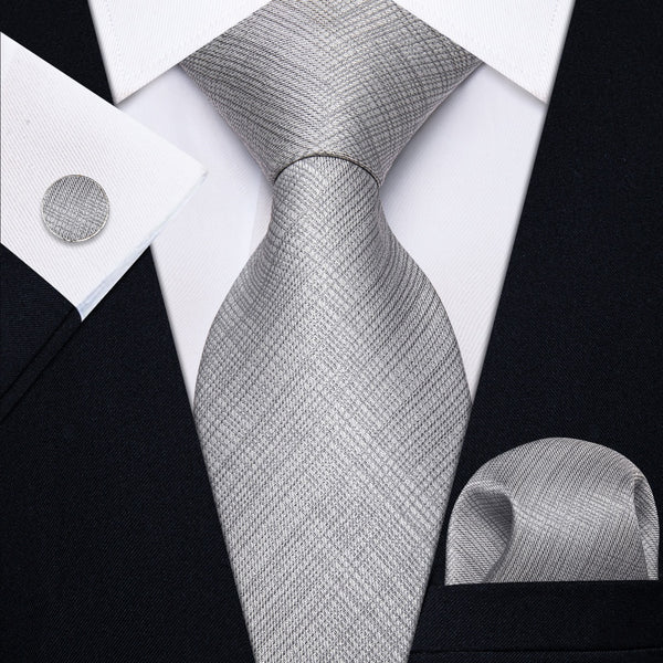 Ties2you Grey Tie Plaid Men's Necktie Pocket Square Cufflinks Set