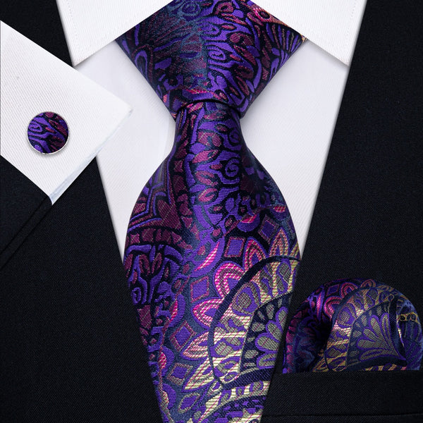 Ties2you Purple Tie Paisley Men's Necktie Pocket Square Cufflinks Set