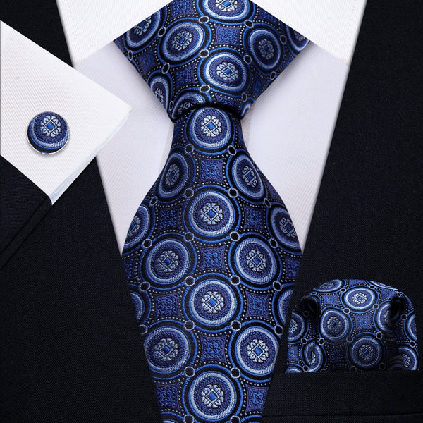 Ties2you Navy Blue Novelty Geometry Pattern Silk Men's Necktie Set
