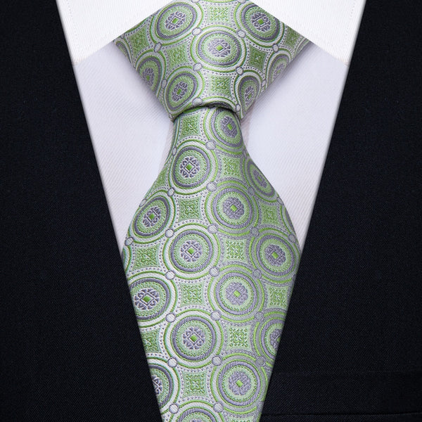 Ties2you Mint Green Novelty Geometry Pattern Silk Men's Necktie Set