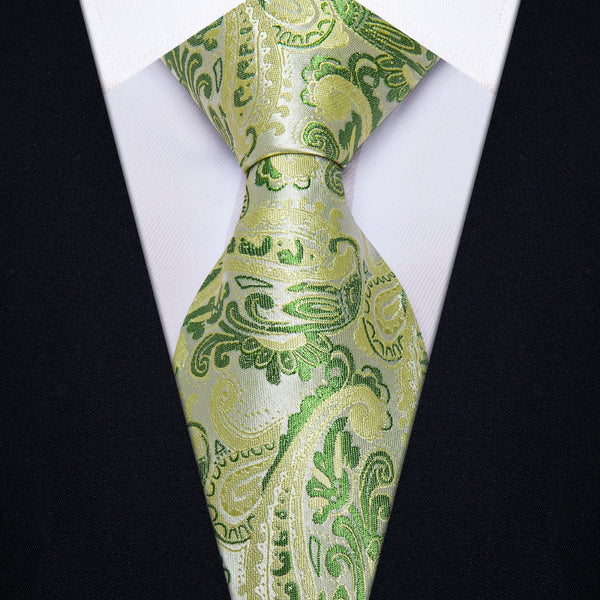 Ties2you Light Green Tie Floral Men Necktie Hanky Cufflinks Set