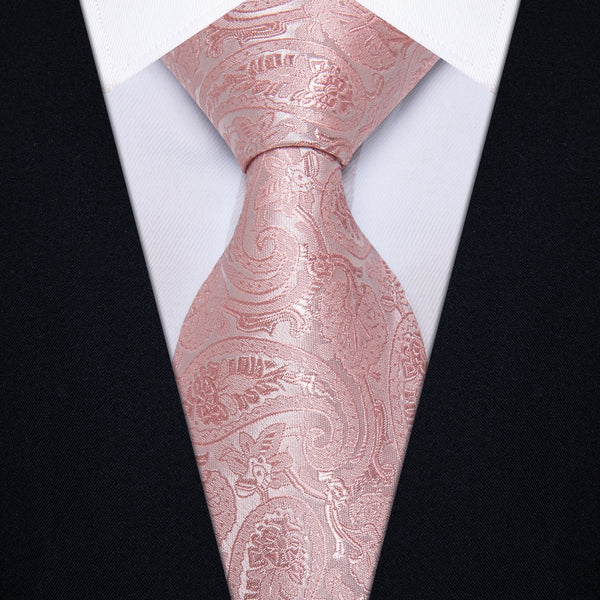 Ties2you Light Pink Tie Paisley Men Necktie Hanky Cufflinks Set