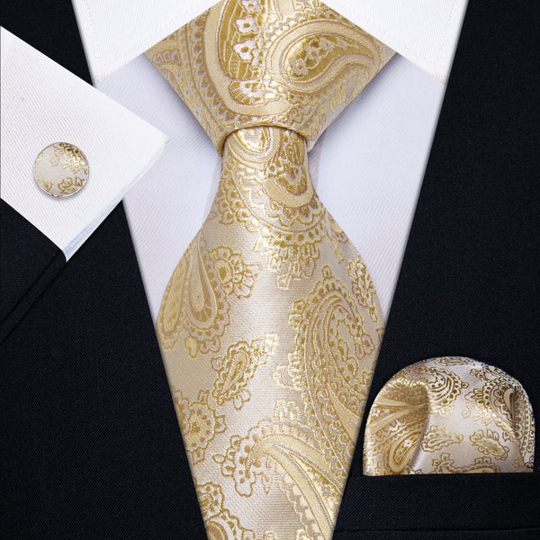 Ties2you Khaki Tie Paisley Jacquard Men Necktie Hanky Cufflinks Set