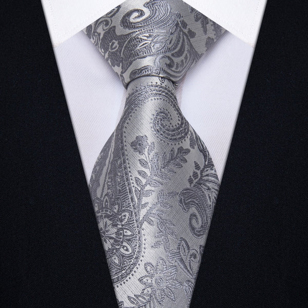 Ties2you Dark Grey Tie Paisley Wedding Necktie Hanky Cufflinks Set