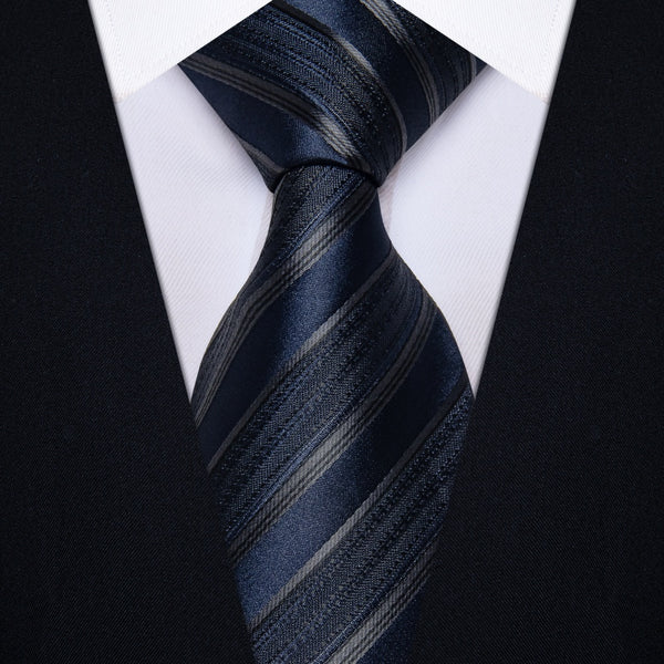 Ties2you Dark Blue Ties Black Stripes Necktie Hanky Cufflinks Set