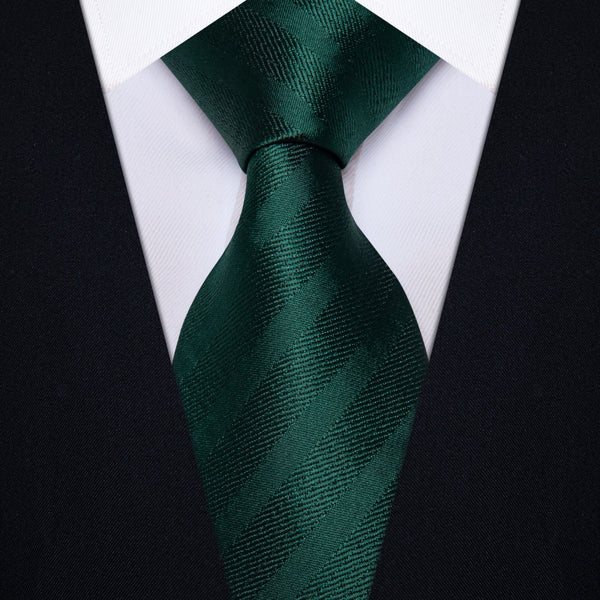 Ties2you Jungle Green Tie Jacquard Striped Necktie Hanky Cufflinks Set