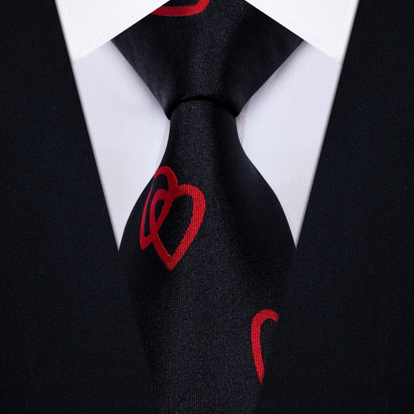 Ties2you Linked Hearts Tie Black Red Tie Hanky Cufflink Set