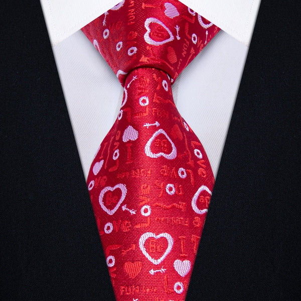 Ties2you Red Heart Tie Men's Romantic Love Necktie Hanky Cufflinks Set