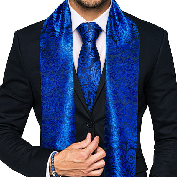 Sapphirine Blue Paisley Men's Silk Scarf Necktie Set