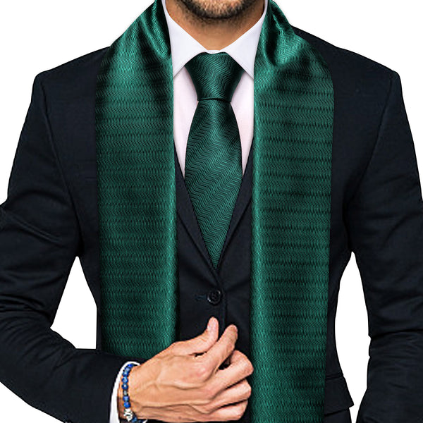 Dark Green Novelty Woven Men's Silk Scarf Necktie Set