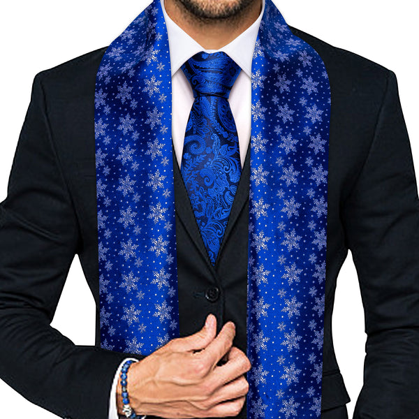 Klein Blue Snowflake Novelty Men's Silk Scarf with Paisley Necktie Set