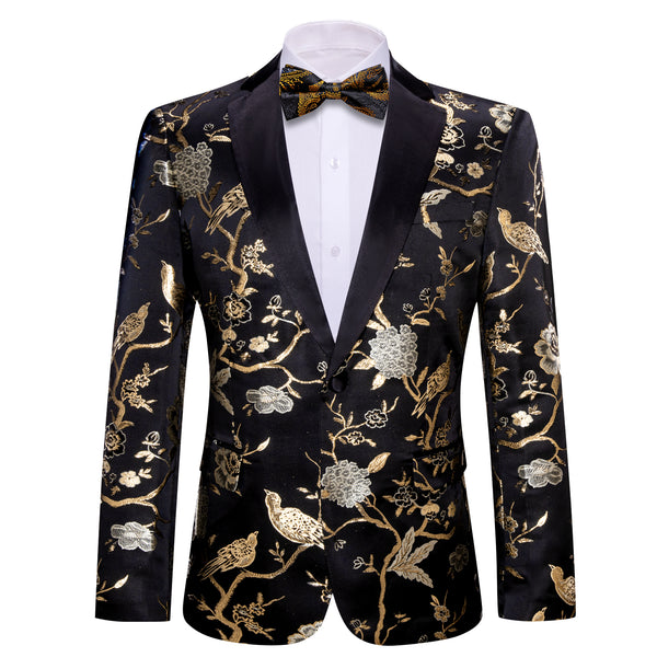Black Gold Beige Floral Men's Suit