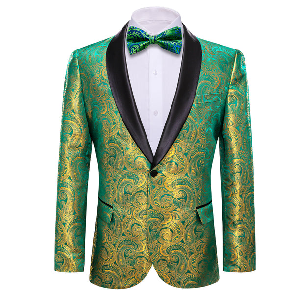 Ties2you Men's Suit Green Yellow Paisley Shawl Collar Suit Fashion