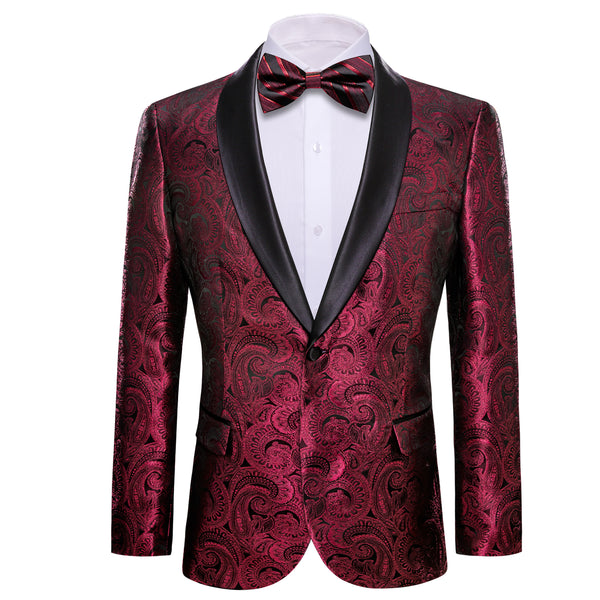 Ties2you Shawl Collar Suit Burgundy Red Black Paisley Men's Suit