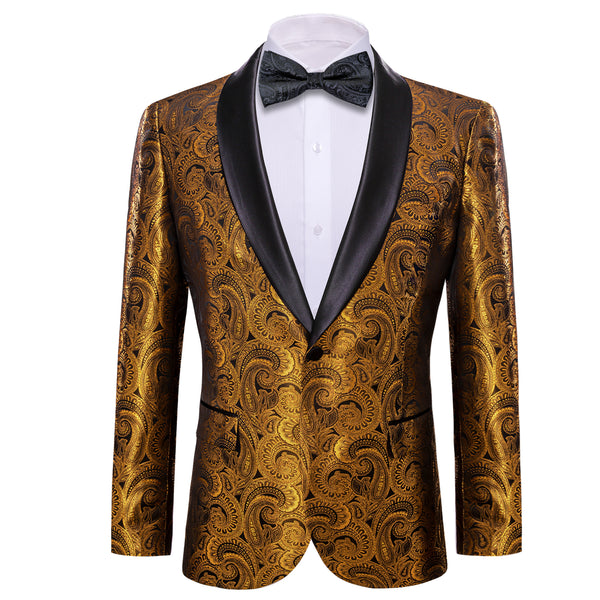 Ties2you Men's Suit Black Gold Paisley Shawl Collar Suit For Party