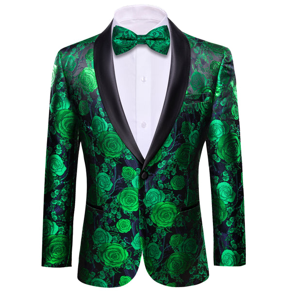 Green Navy Floral Rose Men's Suit for Party