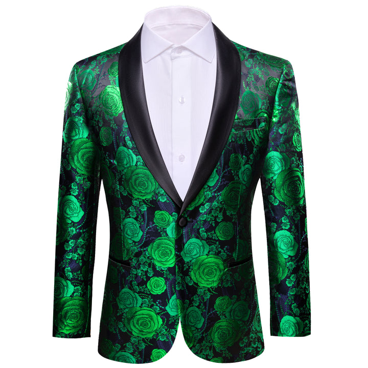 Green Navy Floral Rose Men's Suit