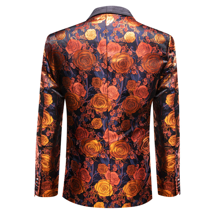Burnt Orange Floral Rose Men's Suit for Party, 2XL Burnt Orange Floral Rose Men's Suit for Party, 2XL