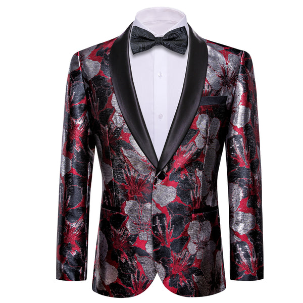 Black Red Grey Floral Men's Suit for Party