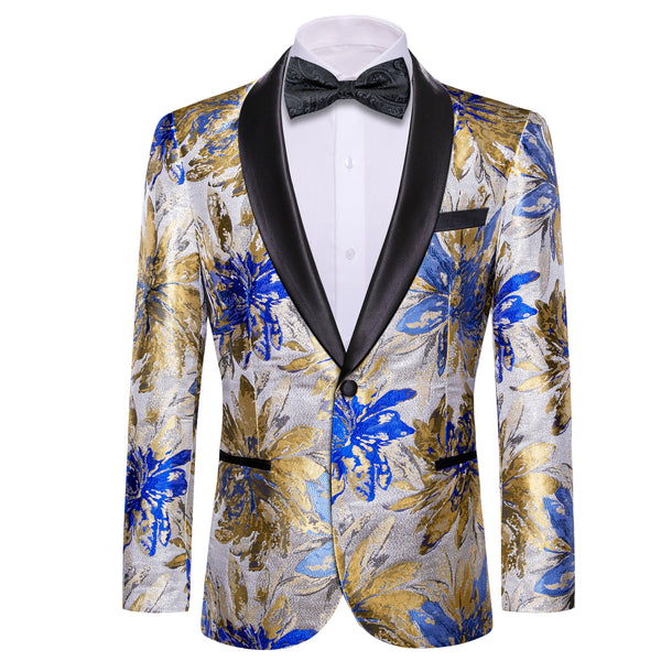 Sliver Blue DarkKhaki Floral Men's Suit for Party
