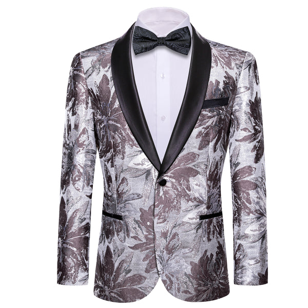 Sliver RosyBrown Floral Men's Suit for Party