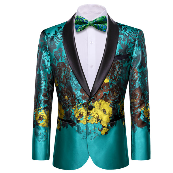 DarkTurquoise Black Yellow Floral Men's Suit for Party
