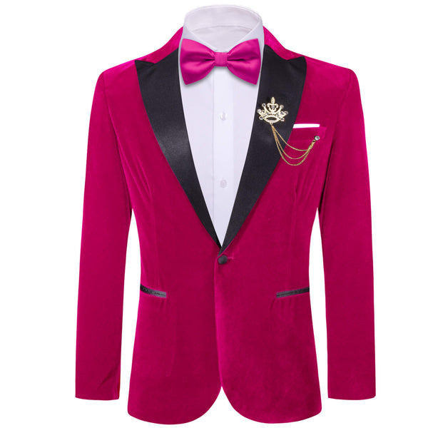 Ruby Pink Solid Silk Peak Collar Slim Blazer Suit 