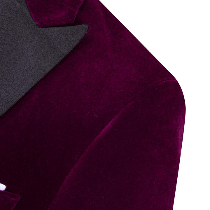 Plum Purple Solid Silk Peak Collar Suit Jacket