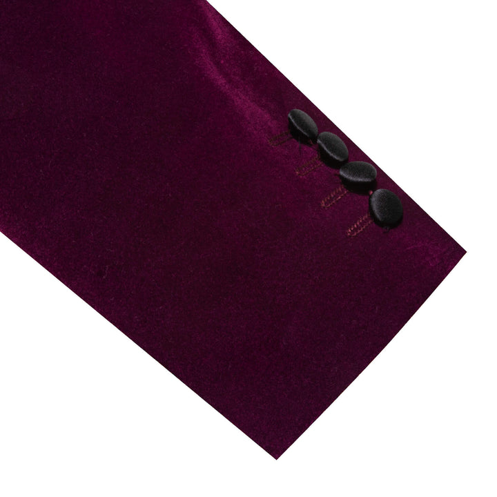 Plum Purple Solid Silk Peak Collar Suit Jacket