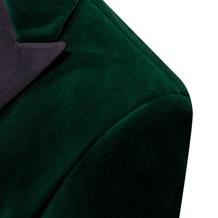 Dark Green Solid Silk Men's Suit Jacket