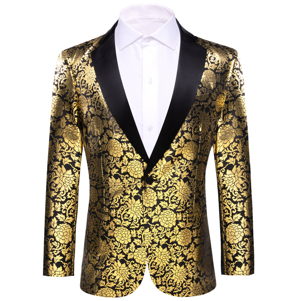 Gold Black Floral Flower Men's Suit for Party