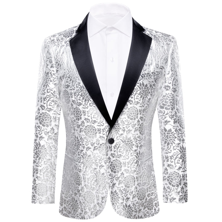fashion wedding design light grey floral notched collar silk mens tuxedo suit