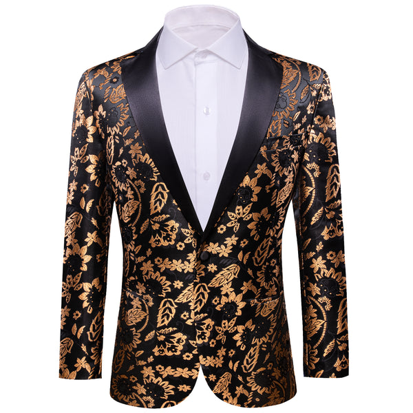 Golden Black Floral Flower Men's Suit for Party