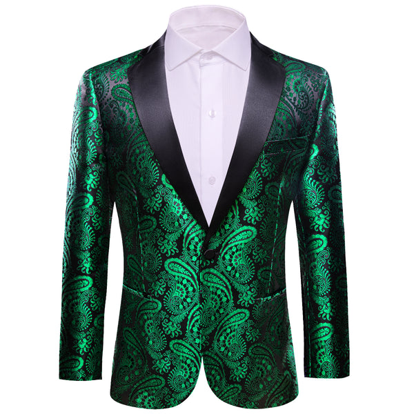 Ties2you Men's Suit Green Black Paisley Notched Collar Suit For Party