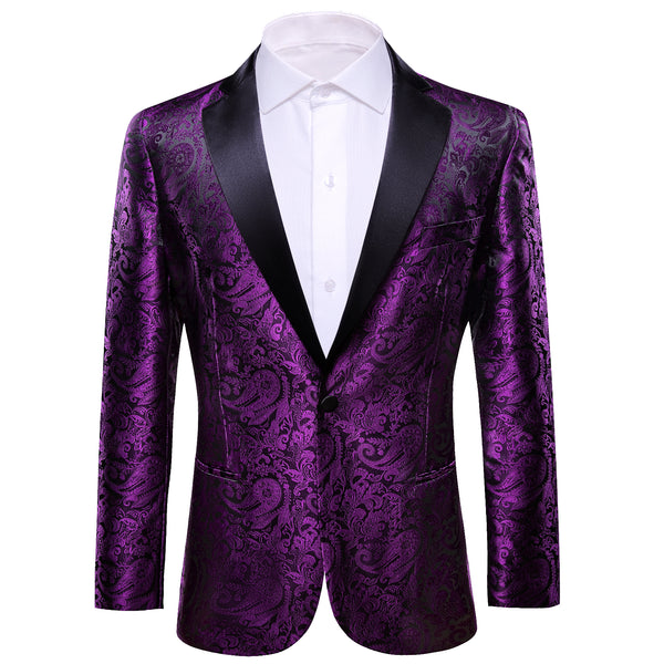 deep purple floral silk mens Notched Collar suit and white shirt for wedding