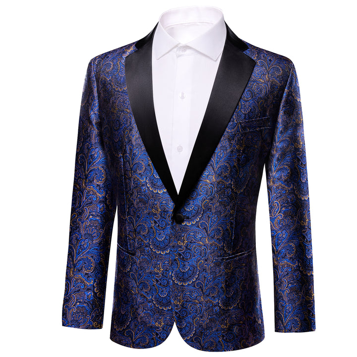 navy blue suit Notched Collar floral silk wedding suit for men
