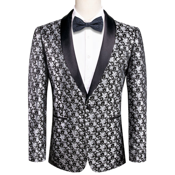 New Luxury Black Grey Floral Men's Suit Set